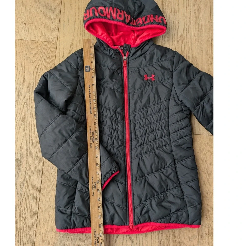 Under Armour‎ ColdGear Hooded Jacket Black Pink Youth YLG Girls Puffer
